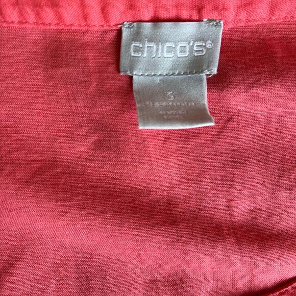 Chico's Blouse Top Shirt Pintucked Sz 3 XL 16/18 Pink Salmon Linen Blend Pleats - Picture 6 of 10